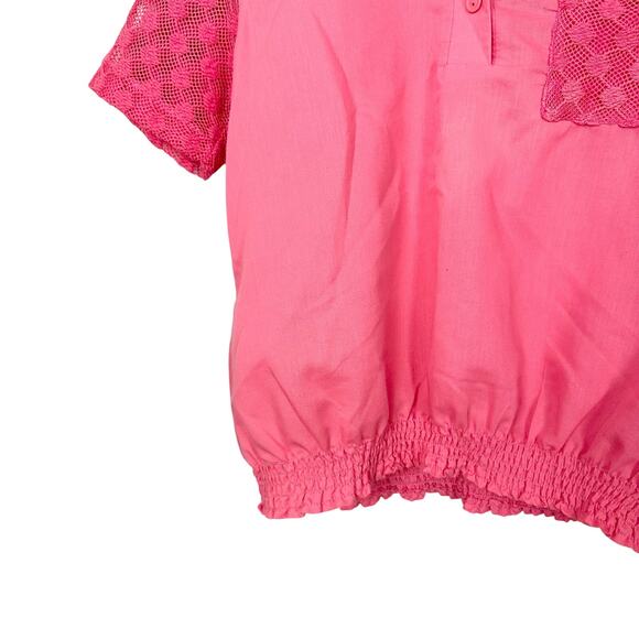 Vintage Blair Pink Cotton Short Lace Sleeve Twee Retro Quarter Button Up Sz Med - Picture 5 of 5